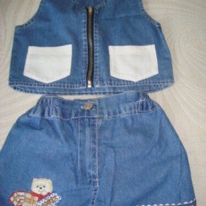 Cosebelle  Denim Teddy Bear Skirt Set
